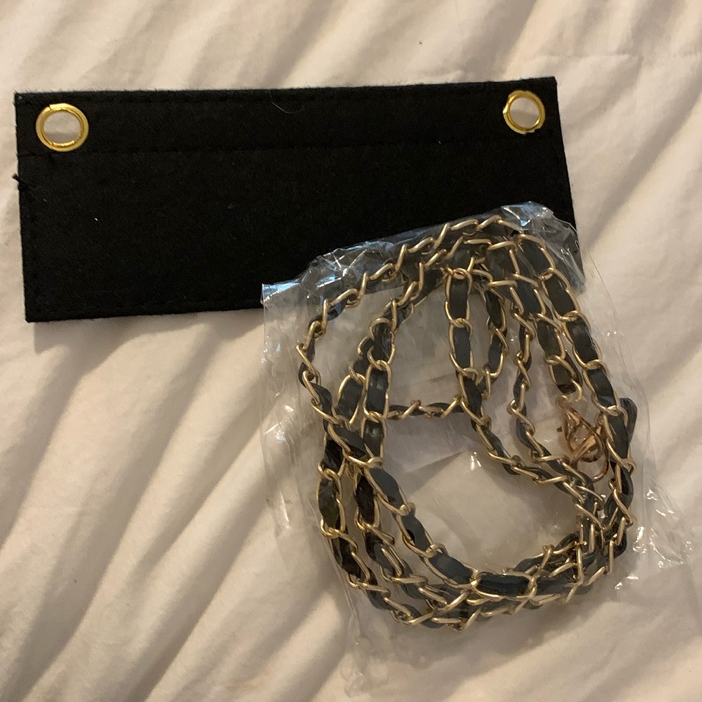 Black felt wallet insert comes with gold and black chain for shoulder bag, new!